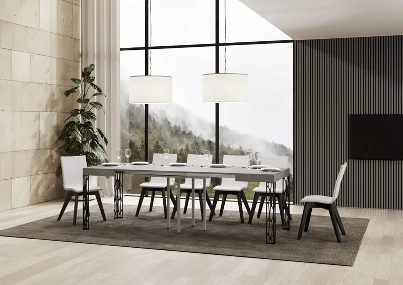 Ghibli - Tavolo moderno quadrato allungabile piano in legno cm 90/246x90x77h - vari colori