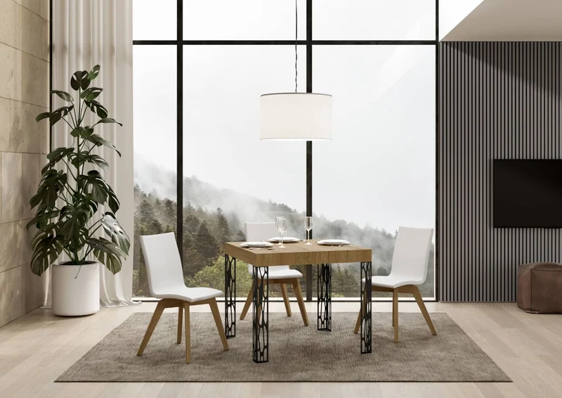Ghibli - Tavolo moderno quadrato allungabile piano in legno cm 90/246x90x77h - vari colori