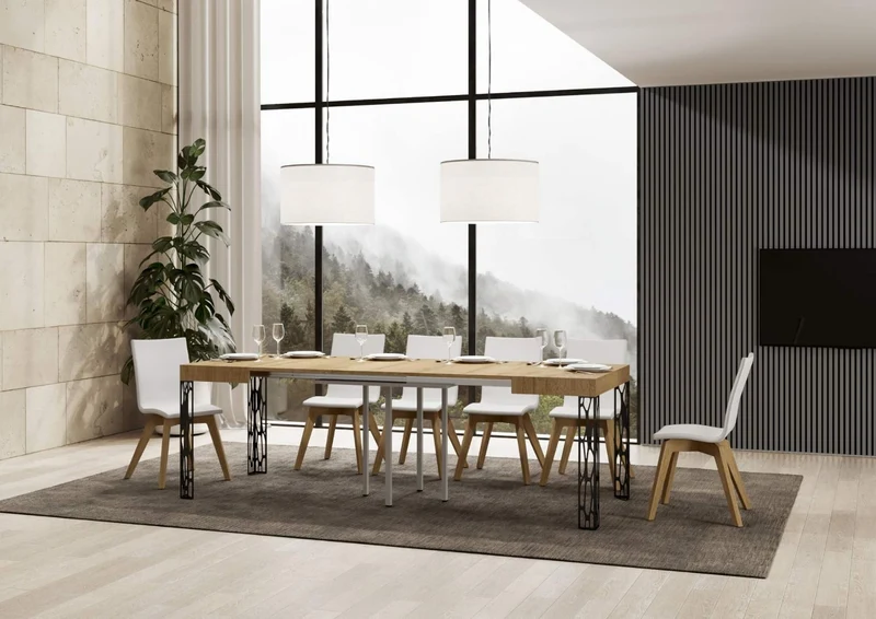 Ghibli - Tavolo moderno quadrato allungabile piano in legno cm 90/246x90x77h - vari colori