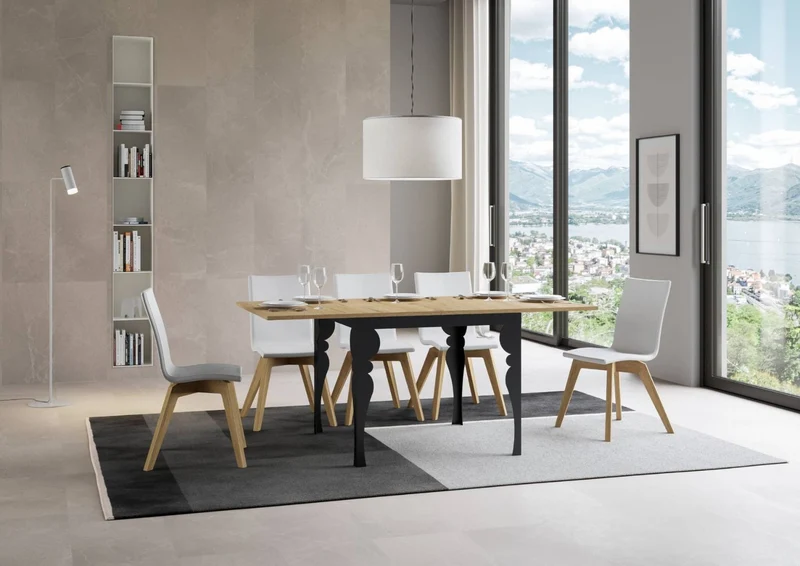 Rayan Libra - Tavolo in legno e metallo allungabile con apertura a libro cm 90/180x90x80h - vari colori