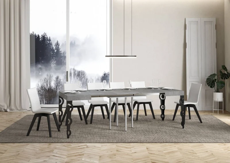 Vittorian - Tavolo quadrato allungabile gambe in metallo sagomate piano legno cm 90/246x90x80h - vari colori