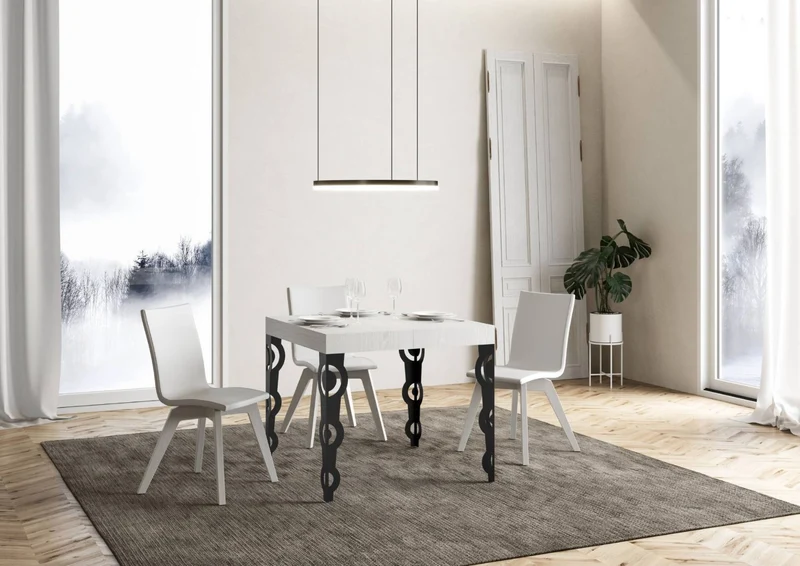 Vittorian - Tavolo quadrato allungabile gambe in metallo sagomate piano legno cm 90/246x90x80h - vari colori
