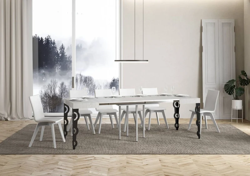 Vittorian - Tavolo quadrato allungabile gambe in metallo sagomate piano legno cm 90/246x90x80h - vari colori