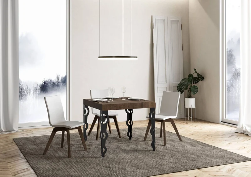 Vittorian - Tavolo quadrato allungabile gambe in metallo sagomate piano legno cm 90/246x90x80h - vari colori