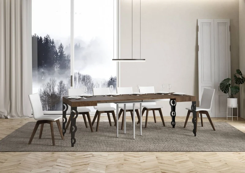 Vittorian - Tavolo quadrato allungabile gambe in metallo sagomate piano legno cm 90/246x90x80h - vari colori