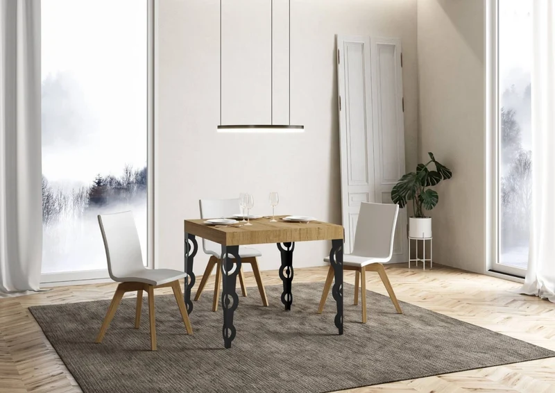 Vittorian - Tavolo quadrato allungabile gambe in metallo sagomate piano legno cm 90/246x90x80h - vari colori