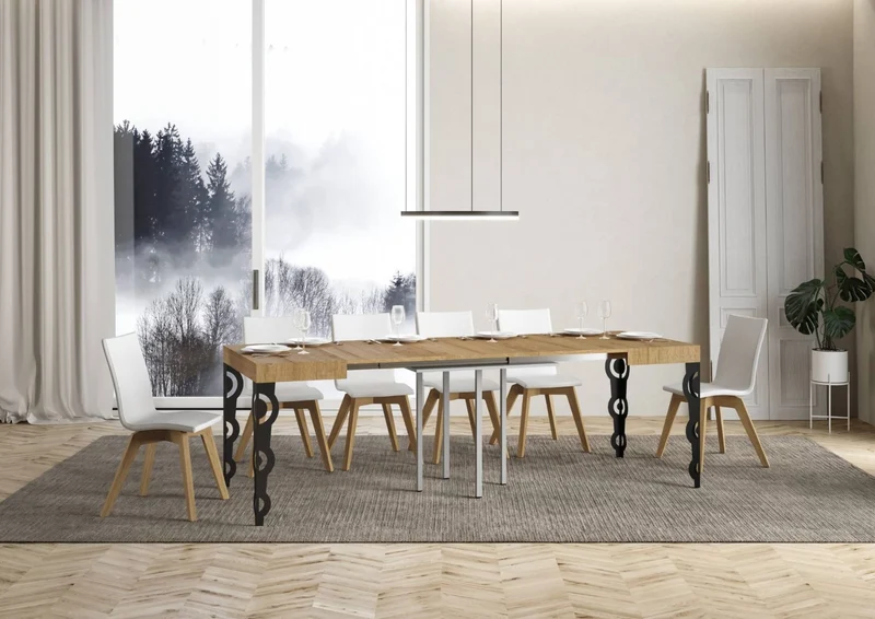 Vittorian - Tavolo quadrato allungabile gambe in metallo sagomate piano legno cm 90/246x90x80h - vari colori