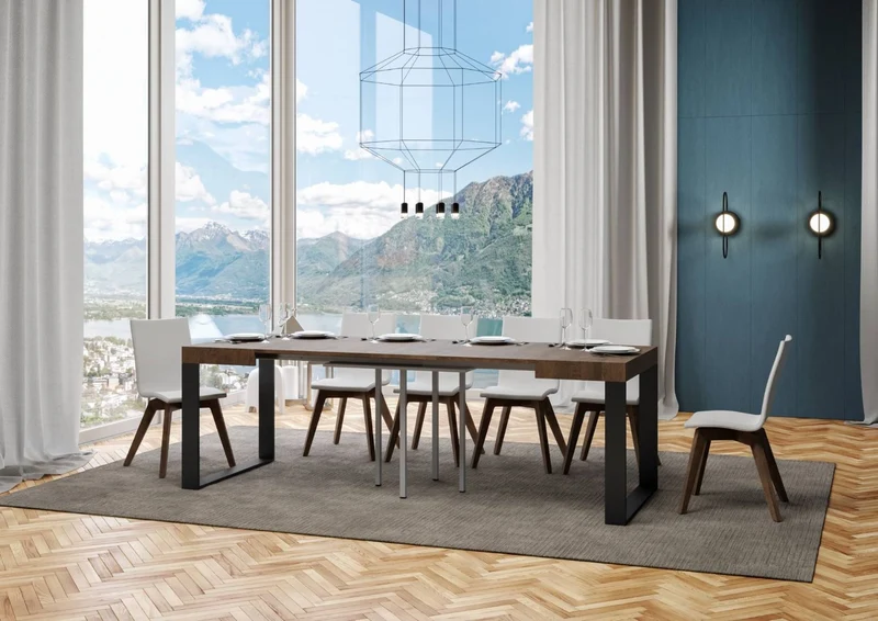 Tavolo quadrato da pranzo allungabile gambe in metallo piano in legno cm 90/246x90x77h - vari colori