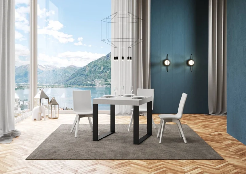 Tavolo quadrato da pranzo allungabile gambe in metallo piano in legno cm 90/246x90x77h - vari colori