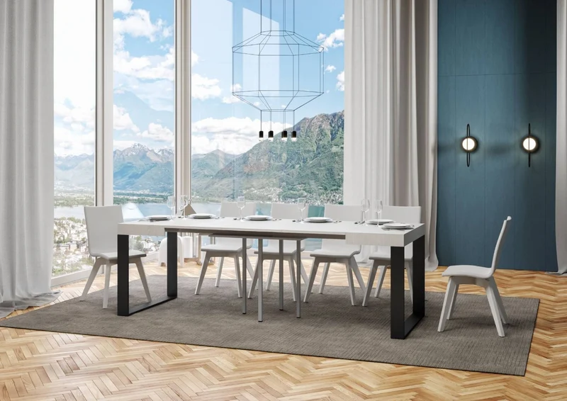 Tavolo quadrato da pranzo allungabile gambe in metallo piano in legno cm 90/246x90x77h - vari colori