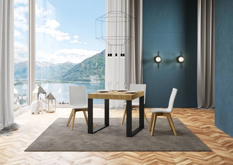 Tavolo quadrato da pranzo allungabile gambe in metallo piano in legno cm 90/246x90x77h - vari colori