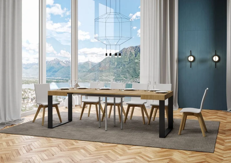 Tavolo quadrato da pranzo allungabile gambe in metallo piano in legno cm 90/246x90x77h - vari colori