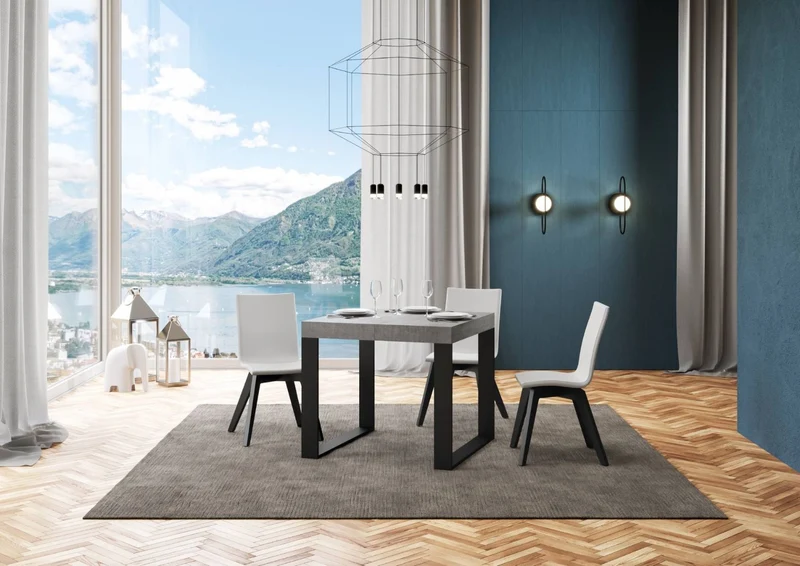 Tavolo quadrato da pranzo allungabile gambe in metallo piano in legno cm 90/246x90x77h - vari colori
