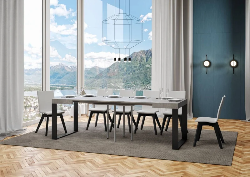 Tavolo quadrato da pranzo allungabile gambe in metallo piano in legno cm 90/246x90x77h - vari colori