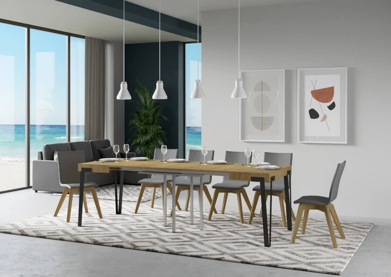 Rio - Tavolo moderno quadrato allungabile gambe in metallo piano in legno cm 90/246x90x80h - vari colori