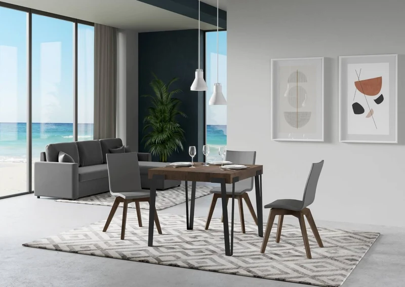 Rio - Tavolo moderno quadrato allungabile gambe in metallo piano in legno cm 90/246x90x80h - vari colori