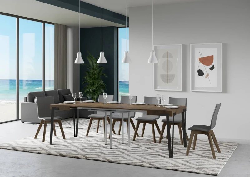 Rio - Tavolo moderno quadrato allungabile gambe in metallo piano in legno cm 90/246x90x80h - vari colori