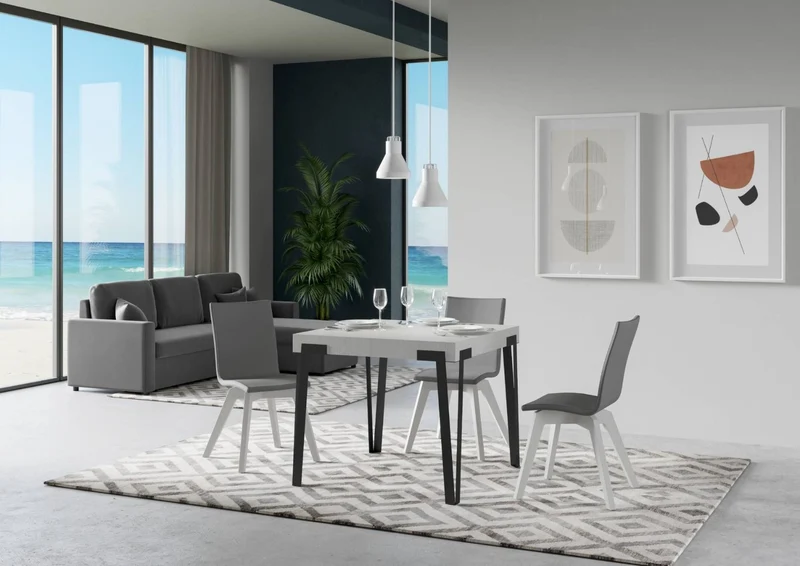 Rio - Tavolo moderno quadrato allungabile gambe in metallo piano in legno cm 90/246x90x80h - vari colori