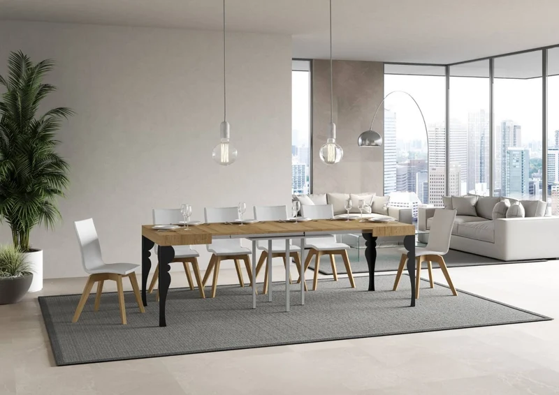 Rayan - Tavolo da pranzo quadrato allungabile piano in legno gambe in metallo cm 90/246x90x80h - vari colori