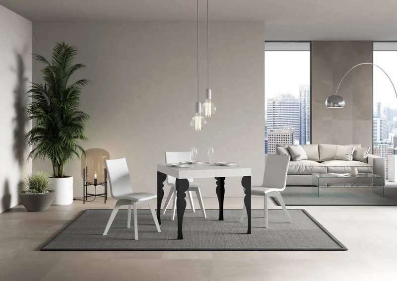 Rayan - Tavolo da pranzo quadrato allungabile piano in legno gambe in metallo cm 90/246x90x80h - vari colori