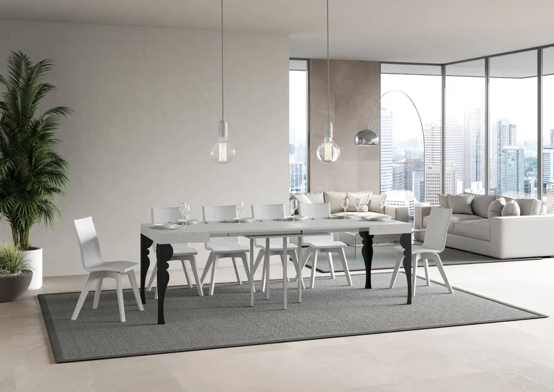 Rayan - Tavolo da pranzo quadrato allungabile piano in legno gambe in metallo cm 90/246x90x80h - vari colori