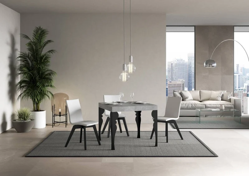 Rayan - Tavolo da pranzo quadrato allungabile piano in legno gambe in metallo cm 90/246x90x80h - vari colori