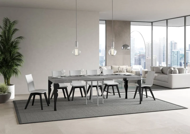 Rayan - Tavolo da pranzo quadrato allungabile piano in legno gambe in metallo cm 90/246x90x80h - vari colori