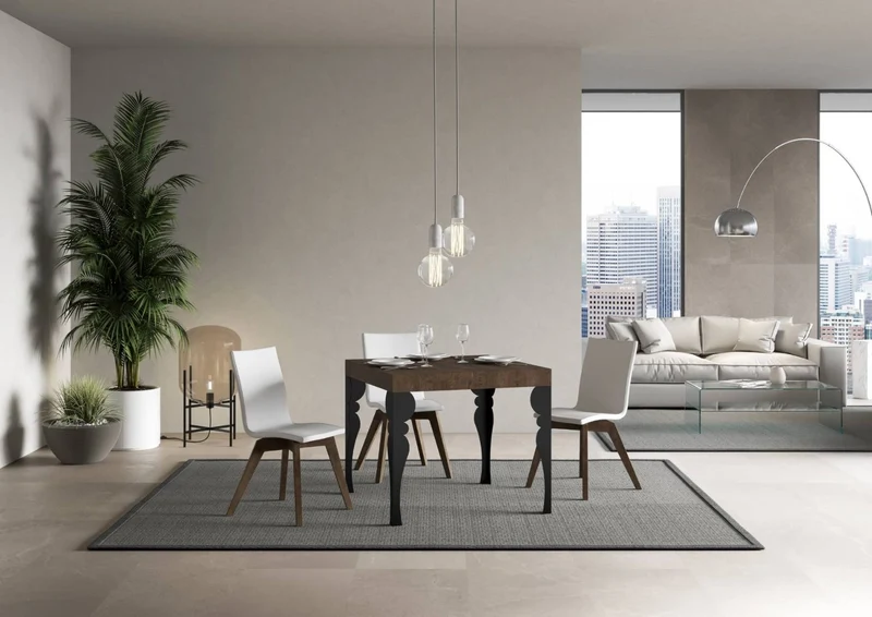 Rayan - Tavolo da pranzo quadrato allungabile piano in legno gambe in metallo cm 90/246x90x80h - vari colori
