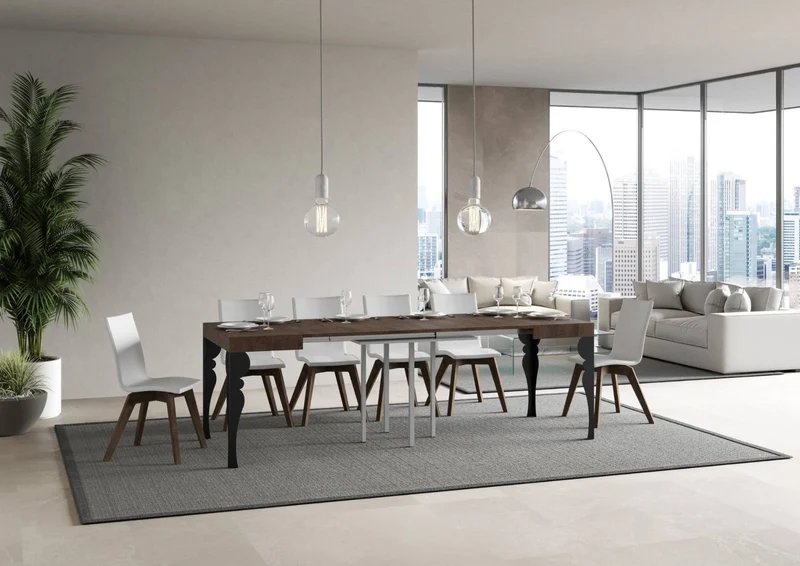 Rayan - Tavolo da pranzo quadrato allungabile piano in legno gambe in metallo cm 90/246x90x80h - vari colori