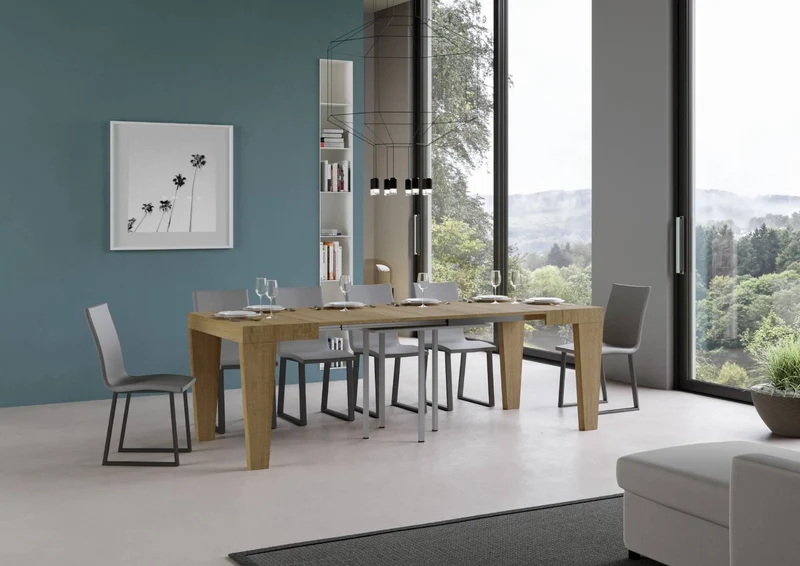 William - Tavolo moderno allungabile quadrato in legno cm 90/246x90x77h - vari colori