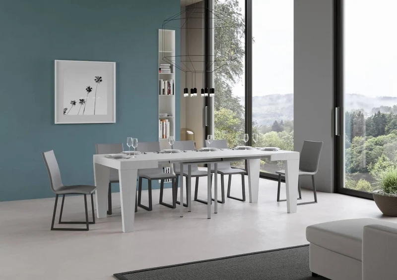 William - Tavolo moderno allungabile quadrato in legno cm 90/246x90x77h - vari colori