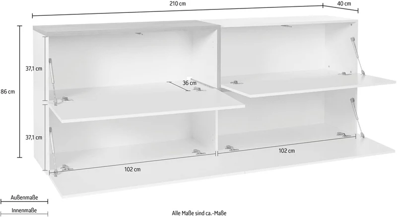 Gubra - Mobile credenza moderno in legno 4 ante a ribalta cm 210x40x80h - vari colori