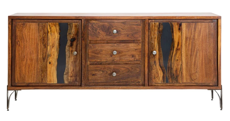 Mobile da soggiorno con ante e cassetti in legno di acacia cm 175x40x75h