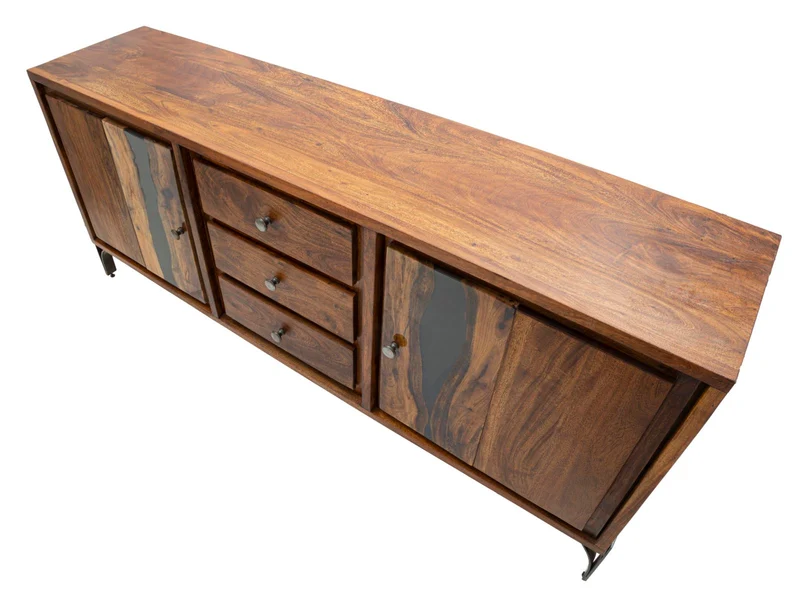 Mobile da soggiorno con ante e cassetti in legno di acacia cm 175x40x75h