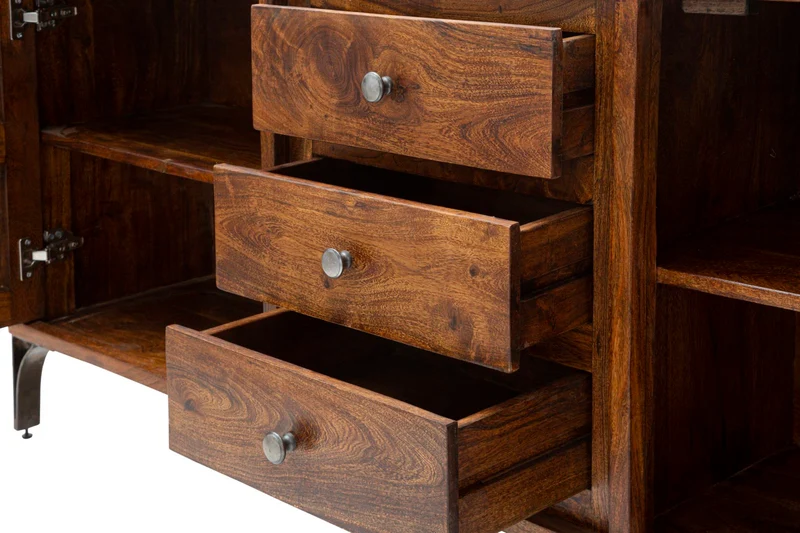 Mobile da soggiorno con ante e cassetti in legno di acacia cm 175x40x75h