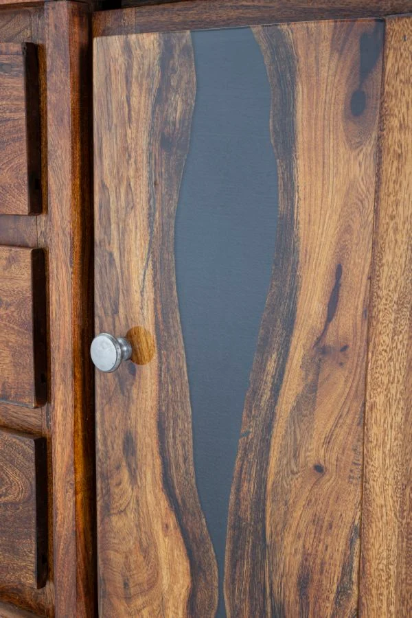 Mobile da soggiorno con ante e cassetti in legno di acacia cm 175x40x75h