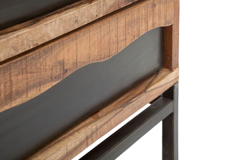 Comò in legno di acacia 3 cassetti con inserti in metallo stile industriale cm 88x45x80h