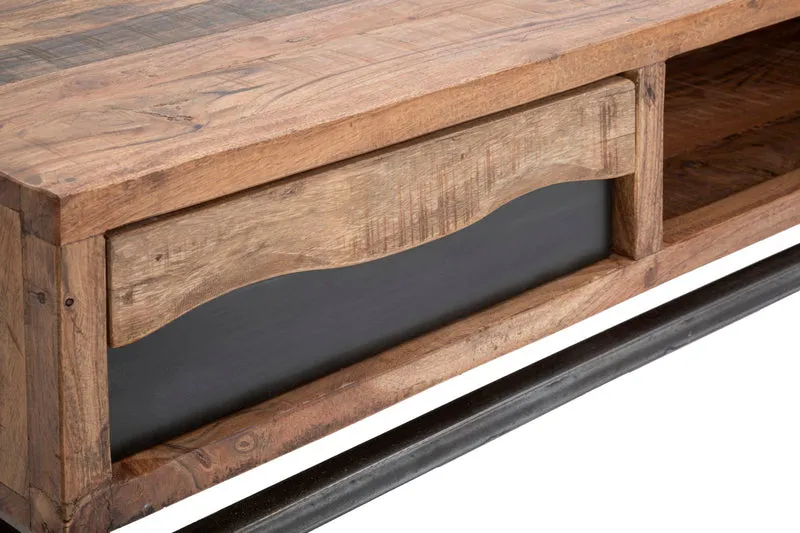 Tavolino da caffè basso in legno di acacia con cassetto e vano cm 118x70x40h