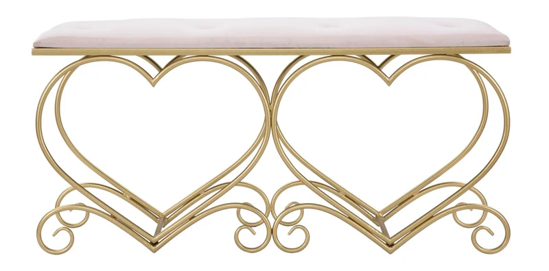 Panca design in metallo dorato a forma di cuore seduta in tessuto cm 105x37x51h - vari colori