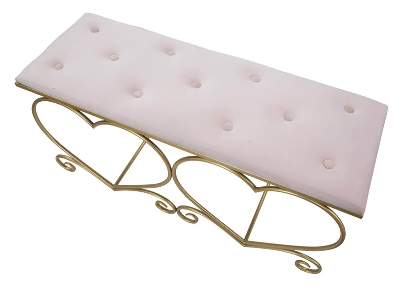 Panca design in metallo dorato a forma di cuore seduta in tessuto cm 105x37x51h - vari colori