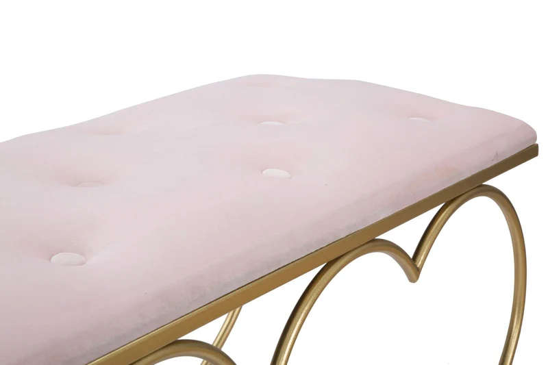 Panca design in metallo dorato a forma di cuore seduta in tessuto cm 105x37x51h - vari colori