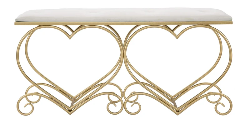 Panca design in metallo dorato a forma di cuore seduta in tessuto cm 105x37x51h - vari colori