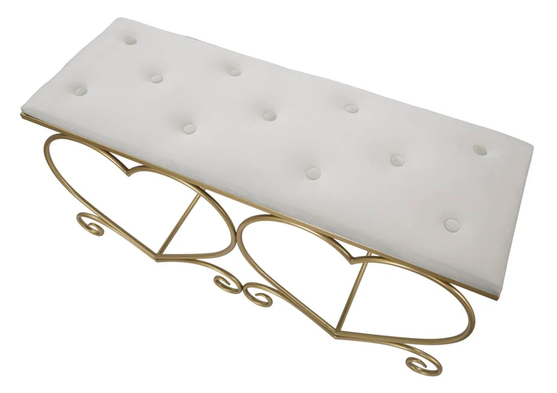 Panca design in metallo dorato a forma di cuore seduta in tessuto cm 105x37x51h - vari colori