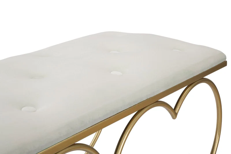 Panca design in metallo dorato a forma di cuore seduta in tessuto cm 105x37x51h - vari colori