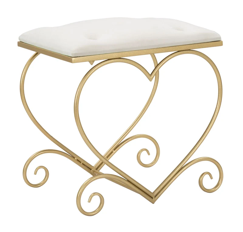 Sgabello basso pouf moderno in metallo dorato forma a cuore cm 50x37x51h - vari colori