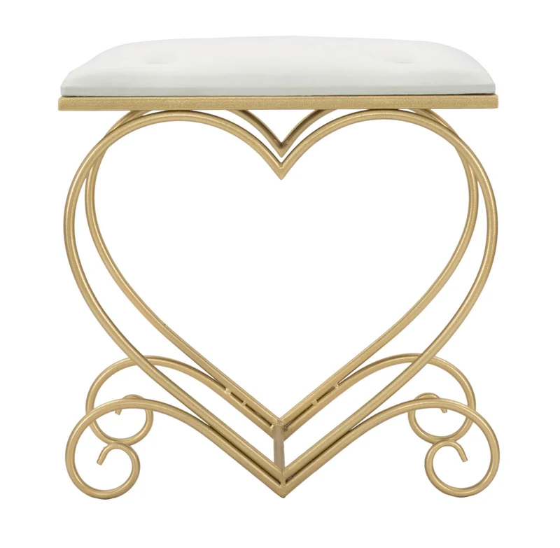 Sgabello basso pouf moderno in metallo dorato forma a cuore cm 50x37x51h - vari colori