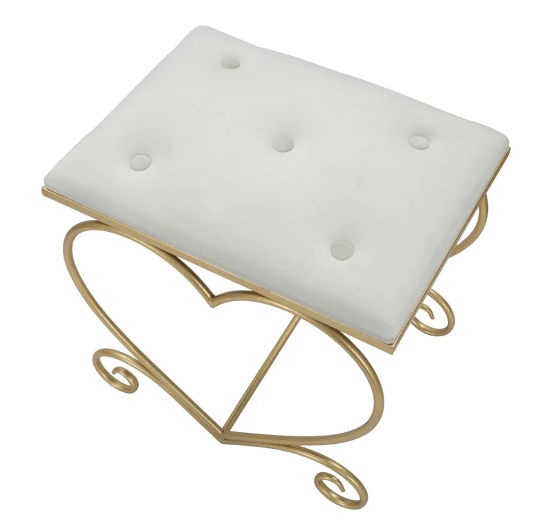 Sgabello basso pouf moderno in metallo dorato forma a cuore cm 50x37x51h - vari colori