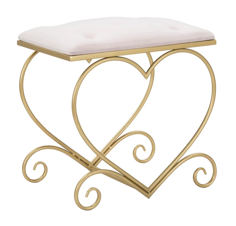 Sgabello basso pouf moderno in metallo dorato forma a cuore cm 50x37x51h - vari colori