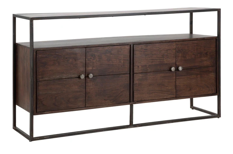 Madia credenza 4 ante in metallo e legno di acacia stile industrial cm 150x40x83h