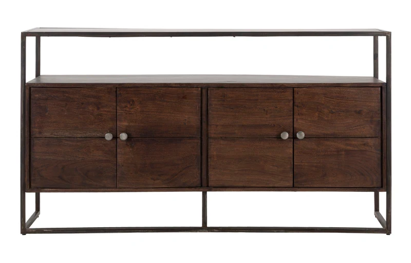 Madia credenza 4 ante in metallo e legno di acacia stile industrial cm 150x40x83h